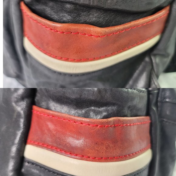 ARMANI JEANS Black Leather Backpack With Red White Stripe on The Side Pocket - Picture 13 of 15